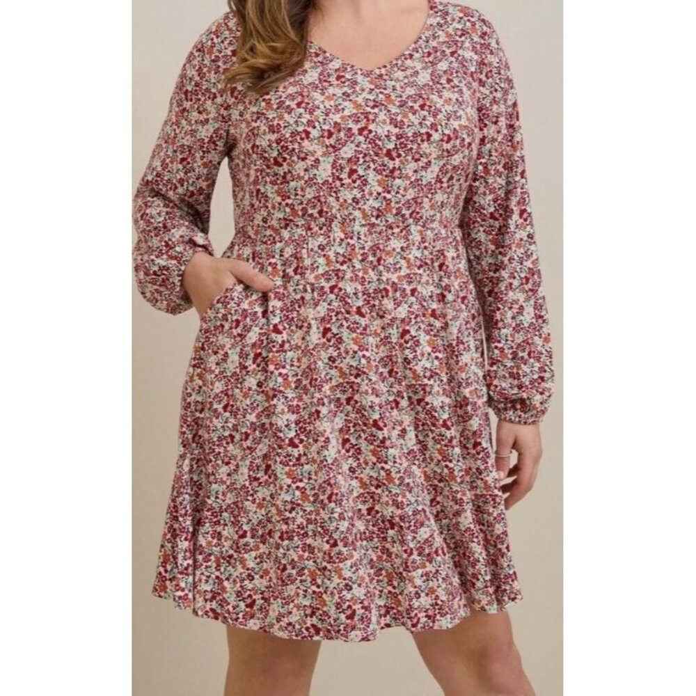 Torrid Floral Long Sleeve Skater Dress Womens Size 1 16‑18 Stretch Long Sleeve
